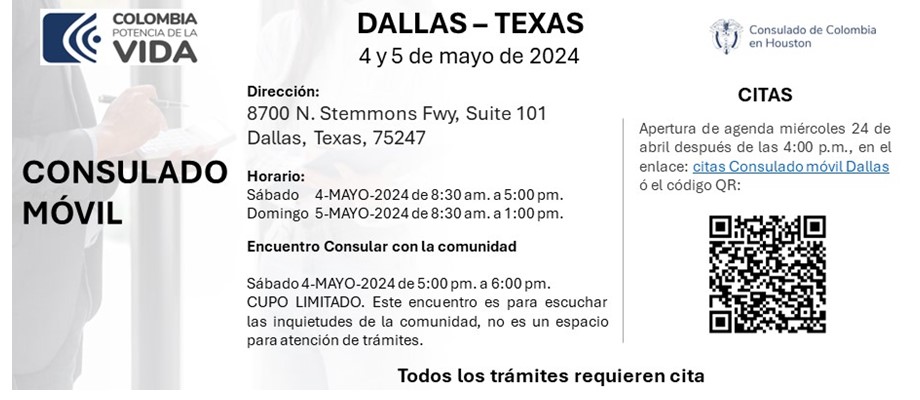 El Consulado de Colombia en Houston realizará un Consulado Móvil en